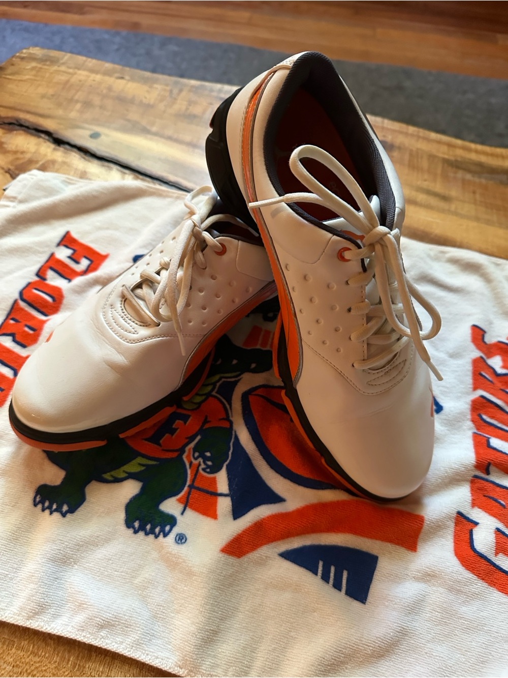 Puma Men’s White & Orange Athletic Golf Shoes